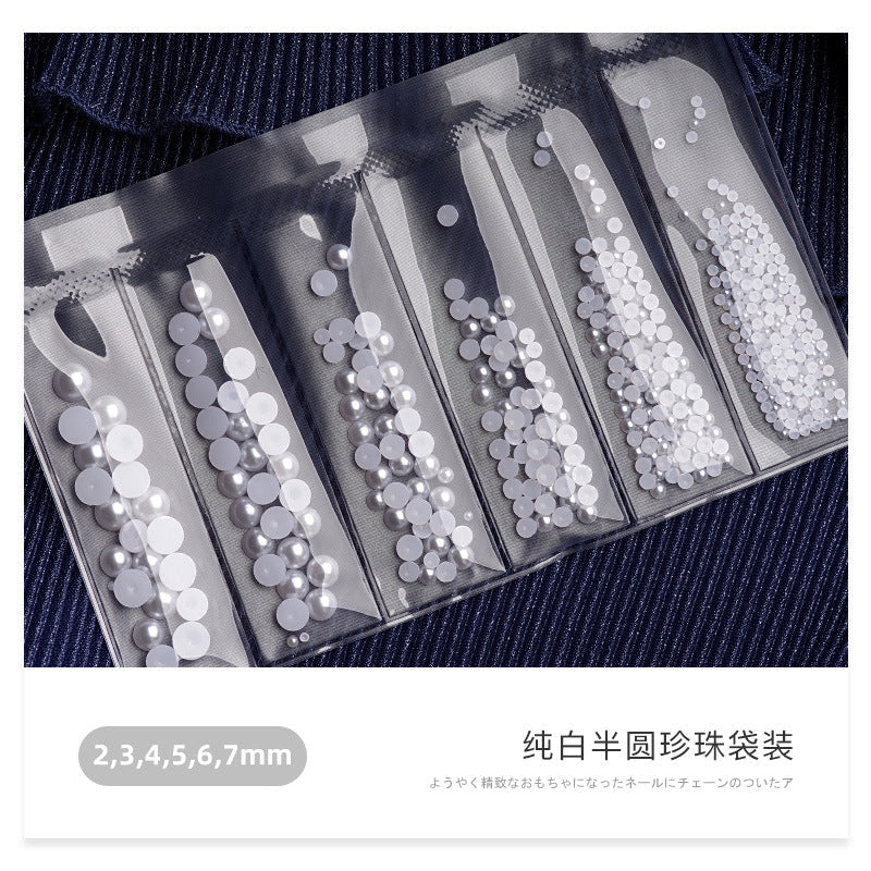 Japanese nail accessories wholesale semi-circular pure white beige pearl special-shaped pearl phototherapy nail DIY small pearl