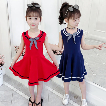 Girls summer sleeveless dress Korean version of the college style skirt girl Chanel style skirt cotton school uniform class uniform children's clothing