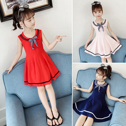 Girls summer sleeveless dress Korean version of the college style skirt girl Chanel style skirt cotton school uniform class uniform children's clothing