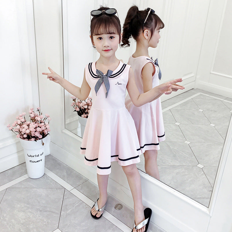 Girls summer sleeveless dress Korean version of the college style skirt girl Chanel style skirt cotton school uniform class uniform children's clothing