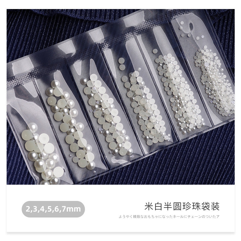 Japanese nail accessories wholesale semi-circular pure white beige pearl special-shaped pearl phototherapy nail DIY small pearl