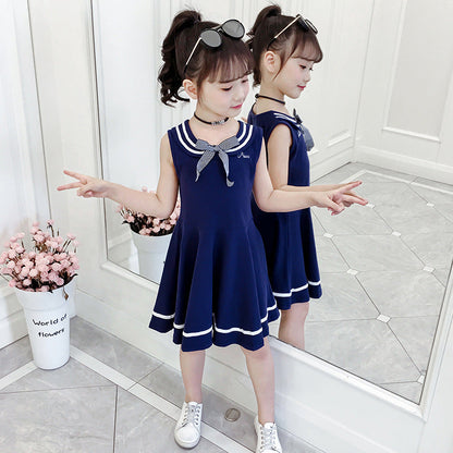 Girls summer sleeveless dress Korean version of the college style skirt girl Chanel style skirt cotton school uniform class uniform children's clothing