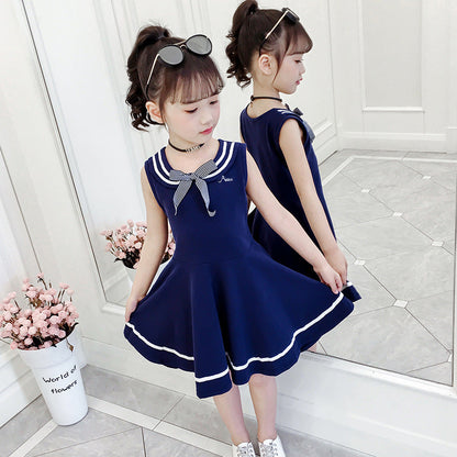 Girls summer sleeveless dress Korean version of the college style skirt girl Chanel style skirt cotton school uniform class uniform children's clothing