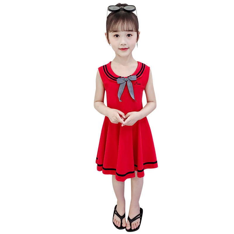 Girls summer sleeveless dress Korean version of the college style skirt girl Chanel style skirt cotton school uniform class uniform children's clothing