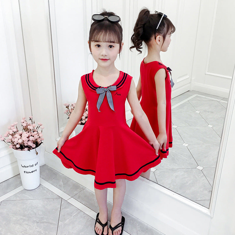 Girls summer sleeveless dress Korean version of the college style skirt girl Chanel style skirt cotton school uniform class uniform children's clothing