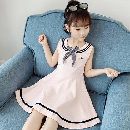 Girls summer sleeveless dress Korean version of the college style skirt girl Chanel style skirt cotton school uniform class uniform children's clothing