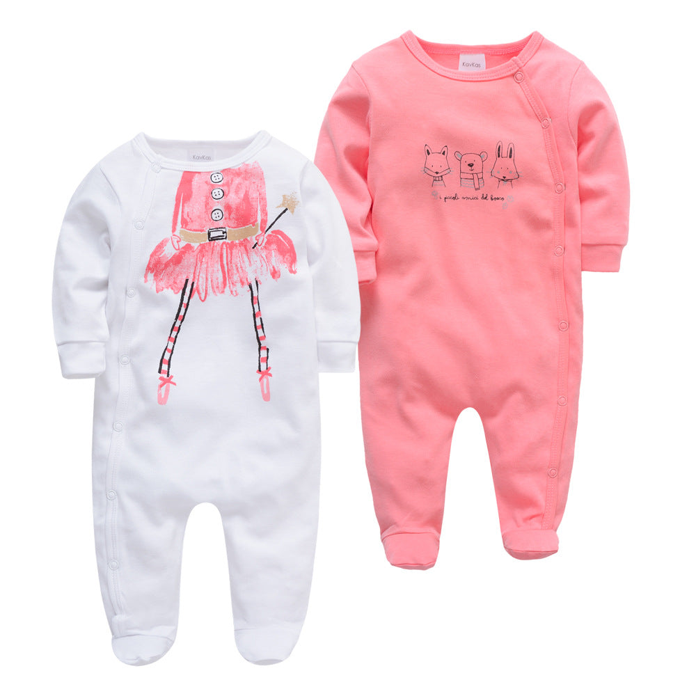 Amazon cotton 2-piece baby jumpsuit long-sleeved foot-wrapped infant Korean version jumpsuit crawling clothes cross-border