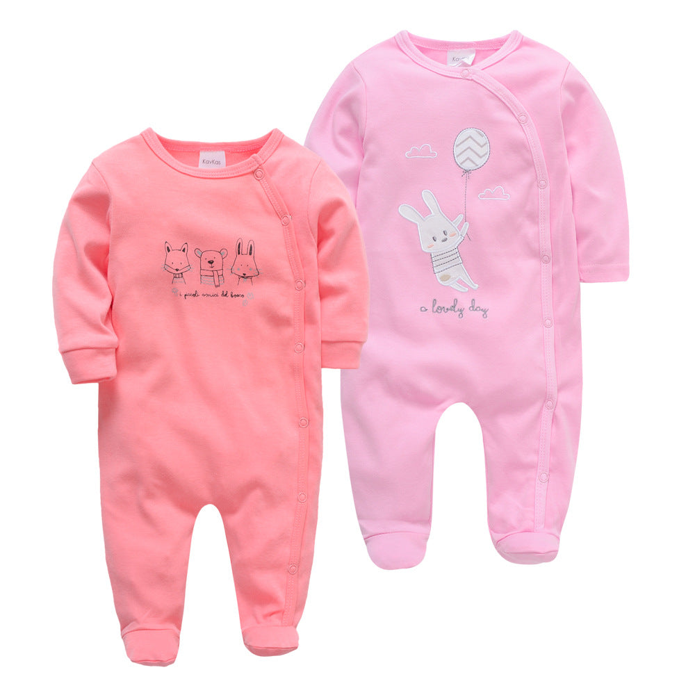 Amazon cotton 2-piece baby jumpsuit long-sleeved foot-wrapped infant Korean version jumpsuit crawling clothes cross-border