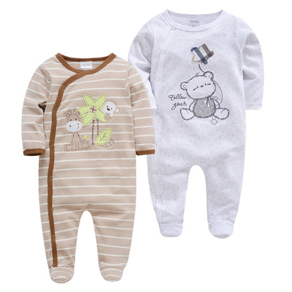 Amazon cotton 2-piece baby jumpsuit long-sleeved foot-wrapped infant Korean version jumpsuit crawling clothes cross-border