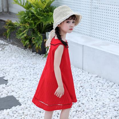 Girls dress 2024 summer new style little girl Chanel style skirt Korean version round neck sleeveless princess dress Western style