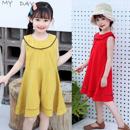 Girls dress 2024 summer new style little girl Chanel style skirt Korean version round neck sleeveless princess dress Western style