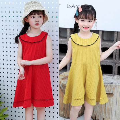 Girls dress 2024 summer new style little girl Chanel style skirt Korean version round neck sleeveless princess dress Western style