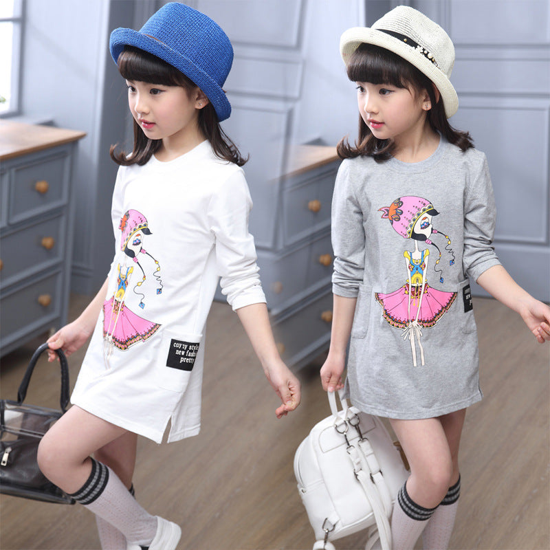 Girls long-sleeved T-shirt 2024 new spring and autumn girls cartoon print long T-shirt Korean version bottoming shirt top