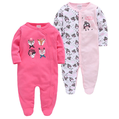 Amazon cotton 2-piece baby jumpsuit long-sleeved foot-wrapped infant Korean version jumpsuit crawling clothes cross-border