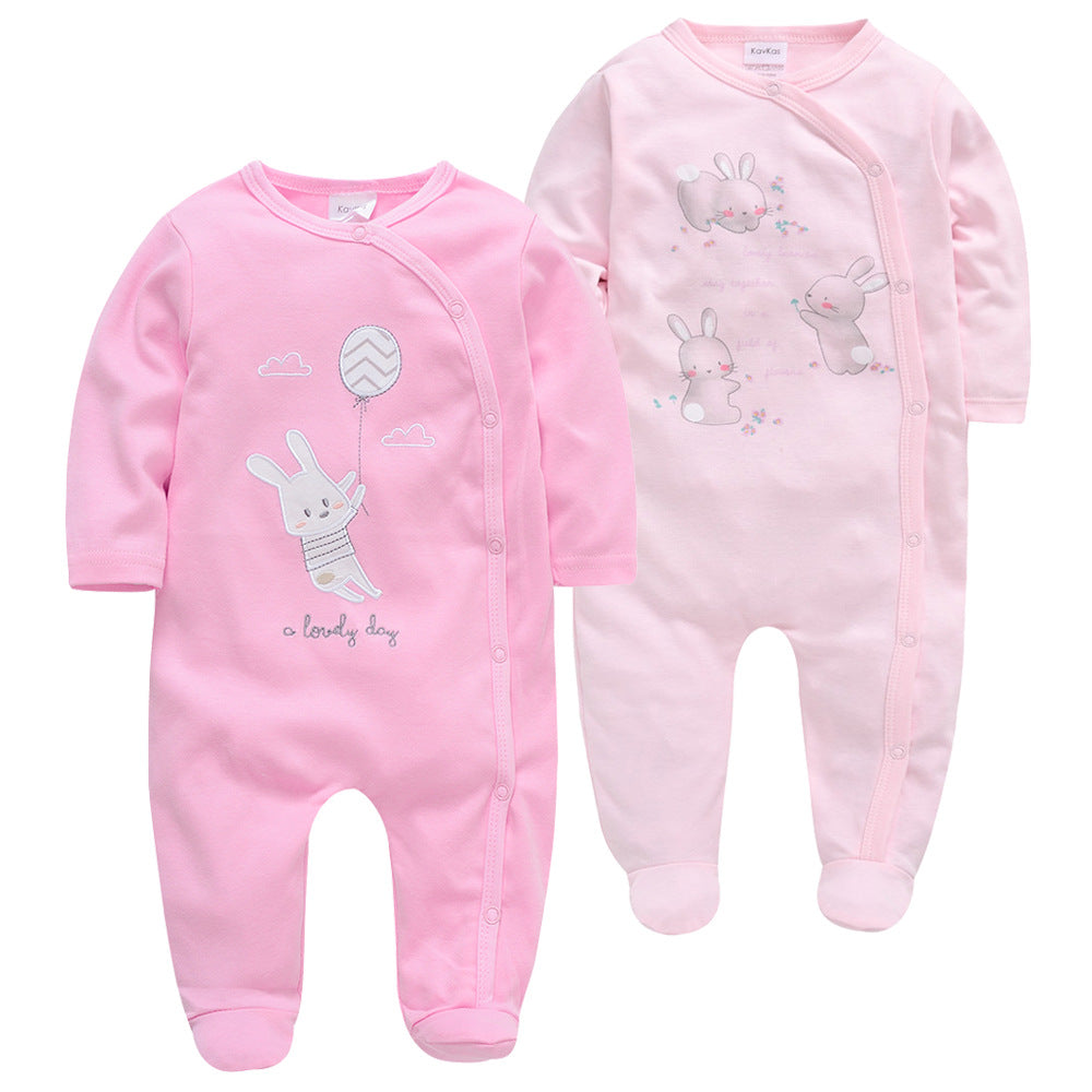 Amazon cotton 2-piece baby jumpsuit long-sleeved foot-wrapped infant Korean version jumpsuit crawling clothes cross-border