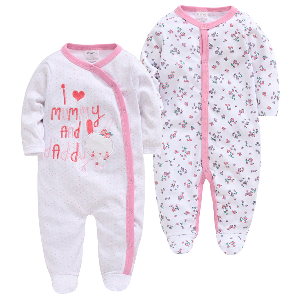 Amazon cotton 2-piece baby jumpsuit long-sleeved foot-wrapped infant Korean version jumpsuit crawling clothes cross-border