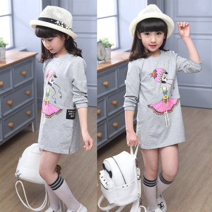 Girls long-sleeved T-shirt 2024 new spring and autumn girls cartoon print long T-shirt Korean version bottoming shirt top