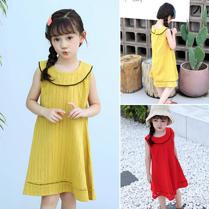 Girls dress 2024 summer new style little girl Chanel style skirt Korean version round neck sleeveless princess dress Western style