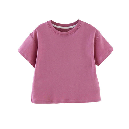 Girls short-sleeved T-shirt 2024 new summer clothes for children, middle and large children, fashionable T-shirt pullover knitted cotton sweater tops