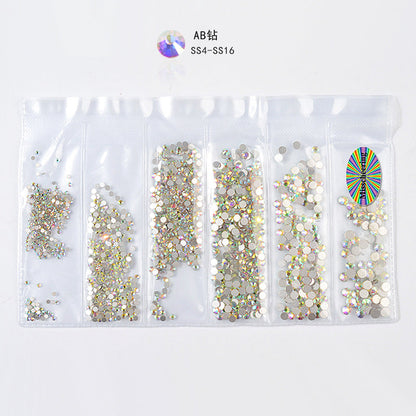 Cross-border nail art s rhinestone flat bottom diamond nail art accessories mixed color 6-grid nail accessories diy diamond stickers materials wholesale