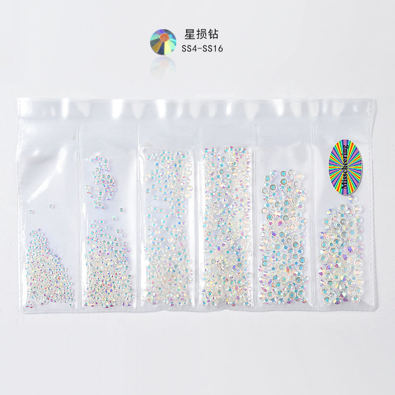 Cross-border nail art s rhinestone flat bottom diamond nail art accessories mixed color 6-grid nail accessories diy diamond stickers materials wholesale