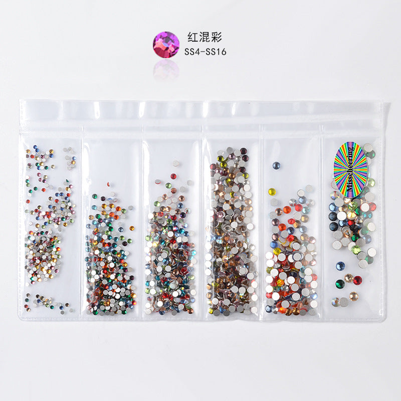 Cross-border nail art s rhinestone flat bottom diamond nail art accessories mixed color 6-grid nail accessories diy diamond stickers materials wholesale