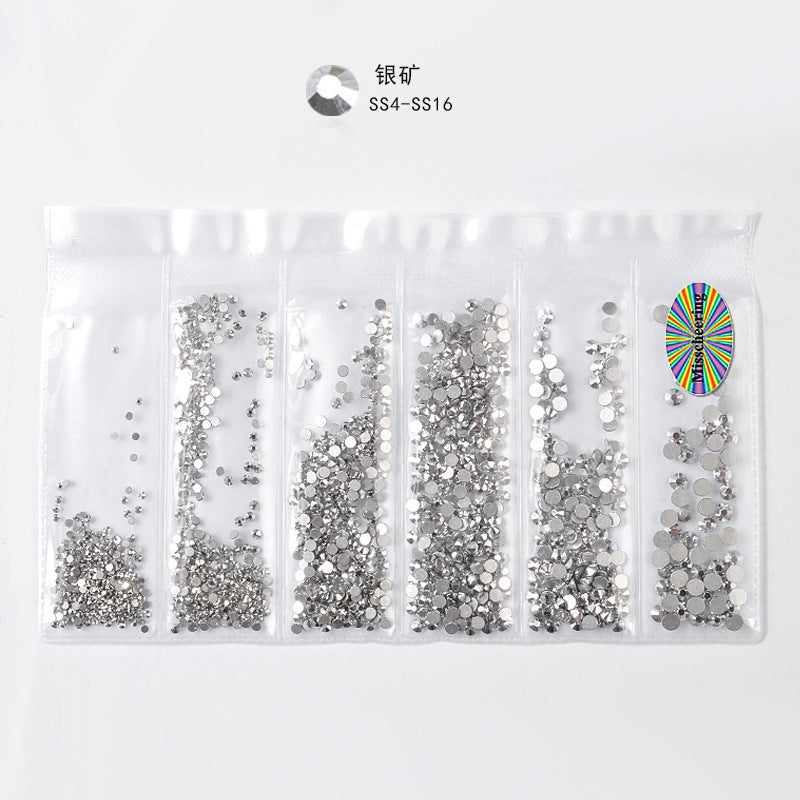 Cross-border nail art s rhinestone flat bottom diamond nail art accessories mixed color 6-grid nail accessories diy diamond stickers materials wholesale