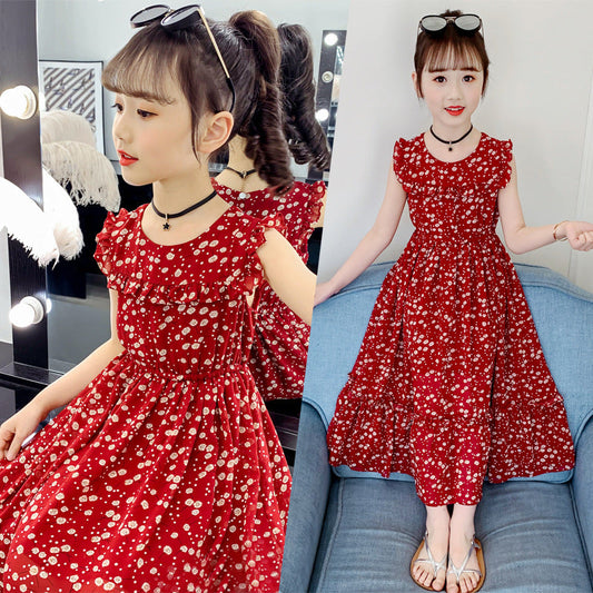 Girls chiffon dress 2024 new summer dress stylish children's long skirt beach skirt fashion skirt trendy