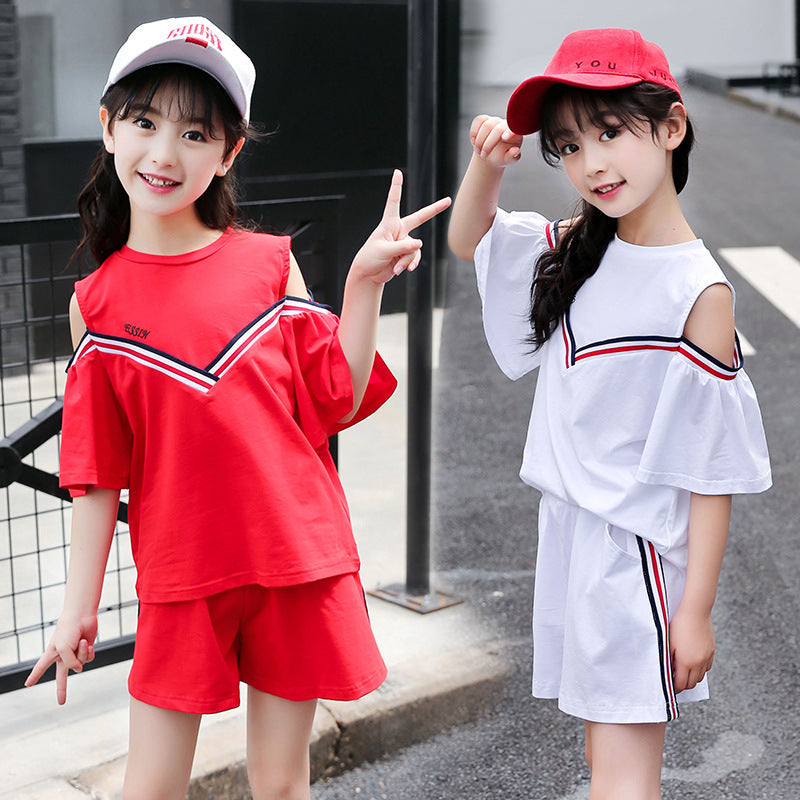 Girls suits 2024 new summer clothes fashionable and stylish children's tops and shorts loose casual two-piece suits