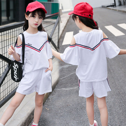 Girls suits 2024 new summer clothes fashionable and stylish children's tops and shorts loose casual two-piece suits