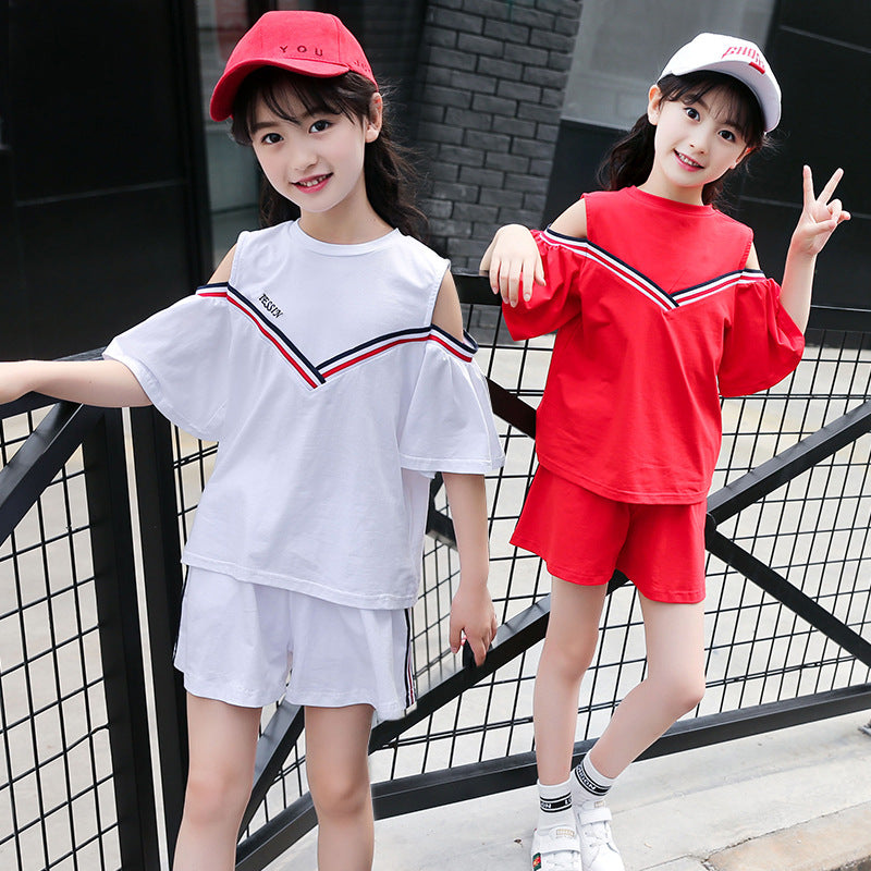 Girls suits 2024 new summer clothes fashionable and stylish children's tops and shorts loose casual two-piece suits