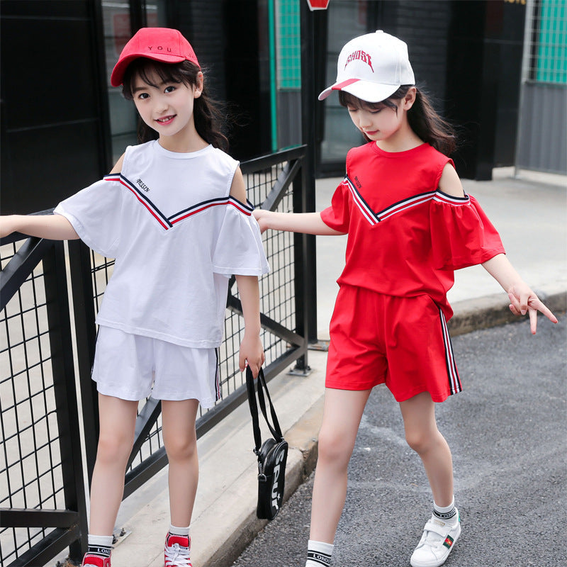 Girls suits 2024 new summer clothes fashionable and stylish children's tops and shorts loose casual two-piece suits