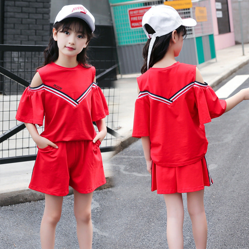 Girls suits 2024 new summer clothes fashionable and stylish children's tops and shorts loose casual two-piece suits