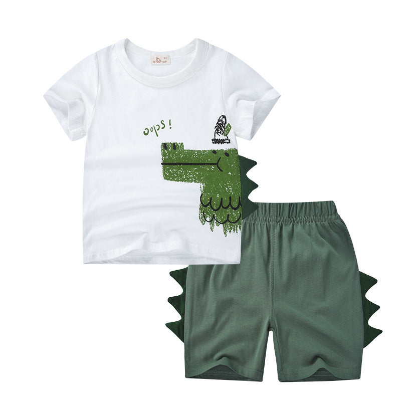 Factory direct sales be top children's clothing 2024 new children's clothing boys' suits summer children's Korean version dinosaur two-piece suit