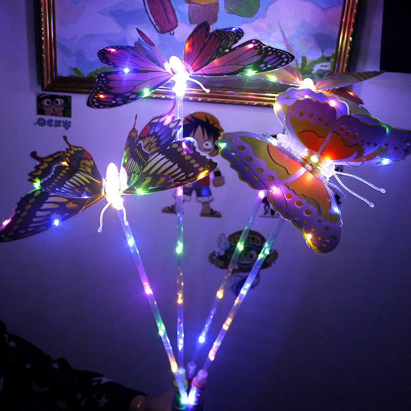 Factory direct sales new LED simulation butterfly luminous toys push night market hot selling flashing swing butterfly