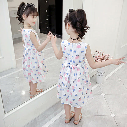 2024 summer new girls dress vest skirt floral cotton skirt print middle and large children cotton princess skirt trend