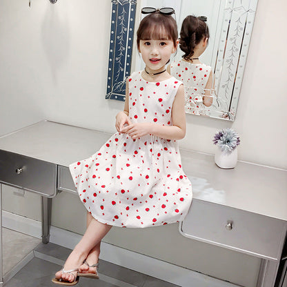 2024 summer new girls dress vest skirt floral cotton skirt print middle and large children cotton princess skirt trend