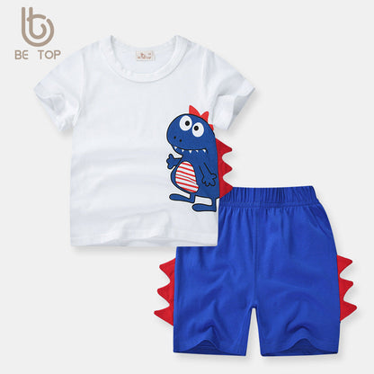 Factory direct sales be top children's clothing 2024 new Korean summer clothing three-dimensional dinosaur boy suit children's two-piece suit