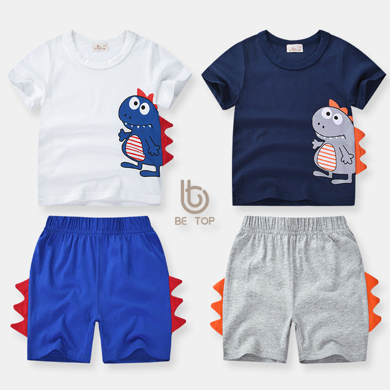 Factory direct sales be top children's clothing 2024 new Korean summer clothing three-dimensional dinosaur boy suit children's two-piece suit