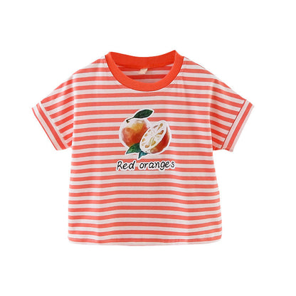 Girls short-sleeved T-shirt 2024 new summer clothes for children, middle and large children, fashionable T-shirt pullover knitted cotton sweater tops