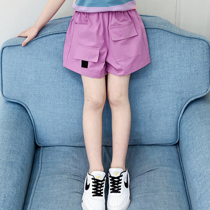 Girls cotton shorts 2024 new summer wear children's middle and large children's stylish shorts fashionable shorts outer wear hot pants trend