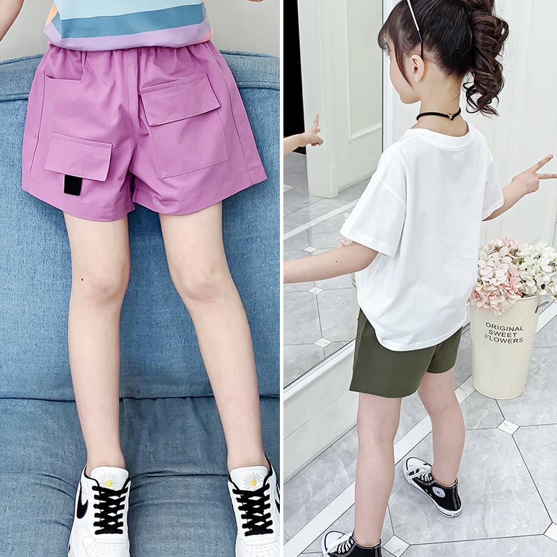 Girls cotton shorts 2024 new summer wear children's middle and large children's stylish shorts fashionable shorts outer wear hot pants trend