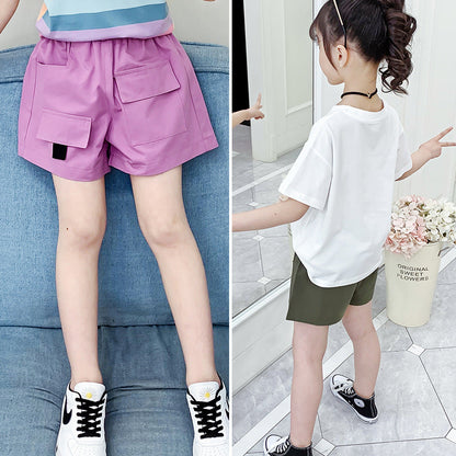 Girls cotton shorts 2024 new summer wear children's middle and large children's stylish shorts fashionable shorts outer wear hot pants trend