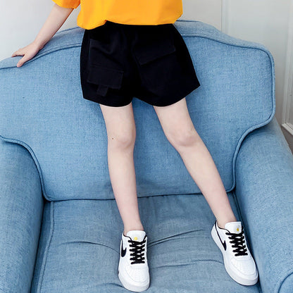 Girls cotton shorts 2024 new summer wear children's middle and large children's stylish shorts fashionable shorts outer wear hot pants trend