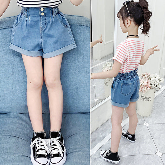 Girls denim shorts 2024 new summer style girls children's cotton outerwear fashionable hot pants half pants