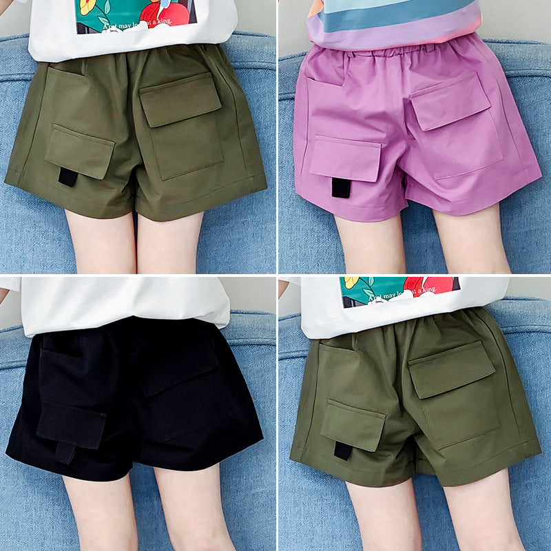 Girls cotton shorts 2024 new summer wear children's middle and large children's stylish shorts fashionable shorts outer wear hot pants trend