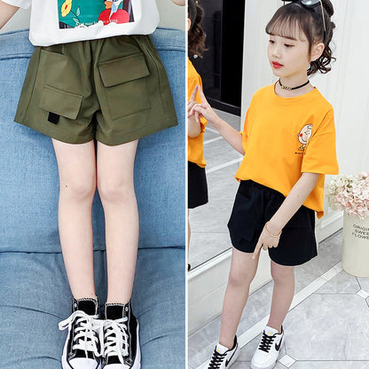 Girls cotton shorts 2024 new summer wear children's middle and large children's stylish shorts fashionable shorts outer wear hot pants trend