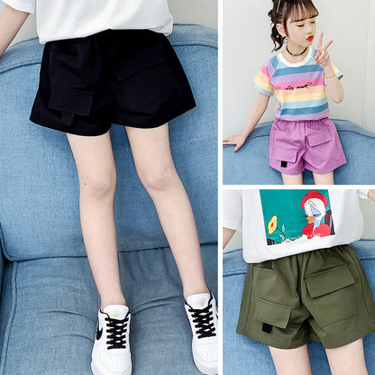 Girls cotton shorts 2024 new summer wear children's middle and large children's stylish shorts fashionable shorts outer wear hot pants trend