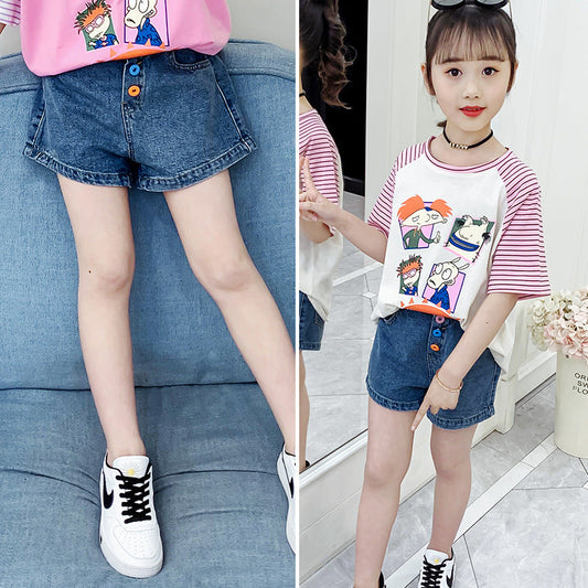 Girls denim shorts 2024 new summer style girls children's cotton outerwear fashionable hot pants half pants