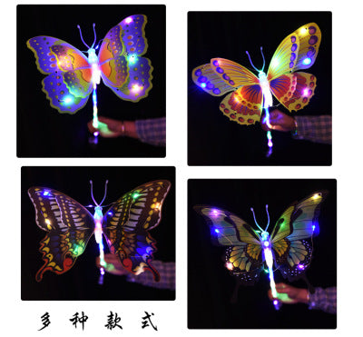 Factory direct sales new LED simulation butterfly luminous toys push night market hot selling flashing swing butterfly